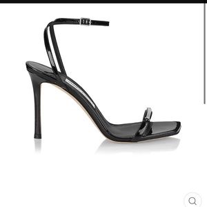 Jimmy Choo Jaxon 95 Black Soft Patent Sandals with JC Bar